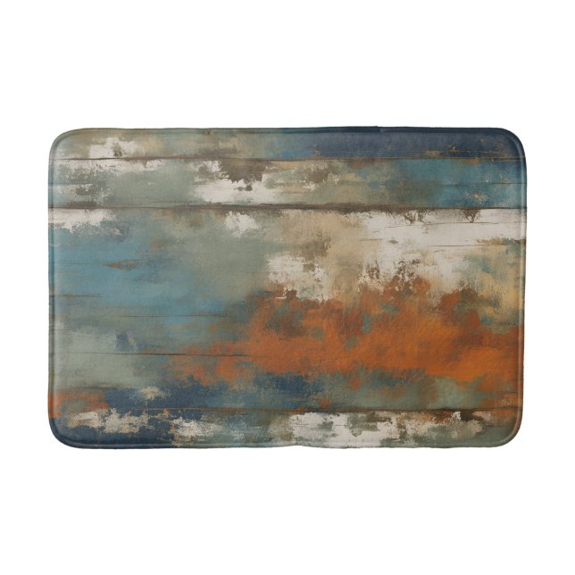 Rustikales Aquamarines Orange Beige Bauernhof Stre Badematte (Vorderseite)