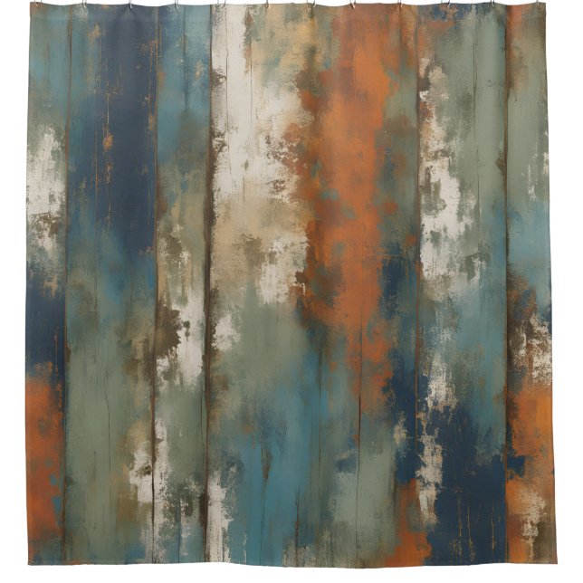 Rustikales Aquamarines Orange Beige Bauernhof Stre Duschvorhang (Vorderseite)