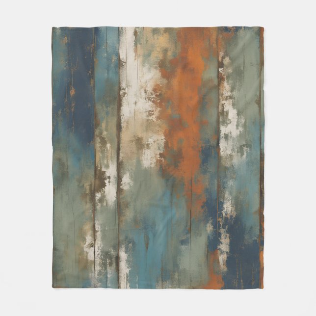 Rustikales Aquamarines Orange Beige Bauernhof Stre Fleecedecke (Vorderseite)