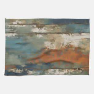 Rustikales Aquamarines Orange Beige Bauernhof Stre Geschirrtuch