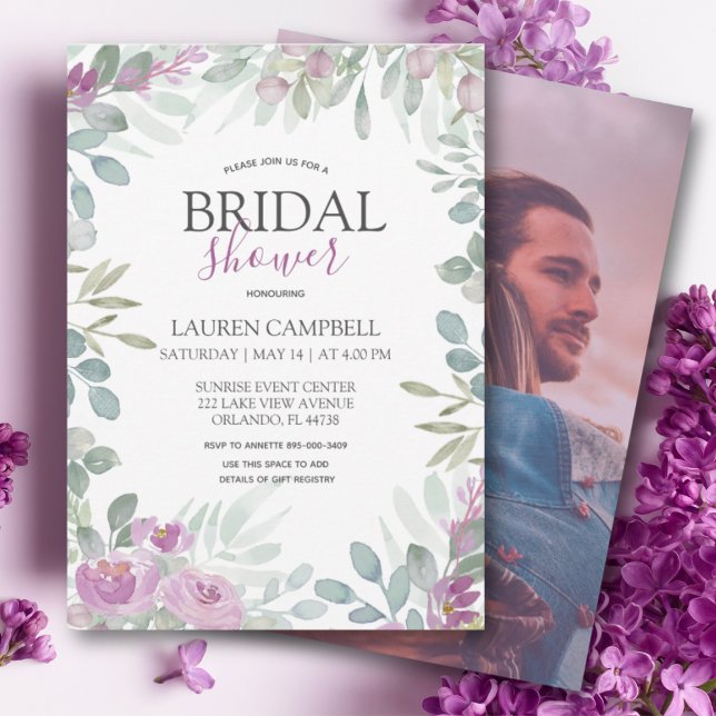 Rustikales Aquarell Rosa Foto Brautparty Einladung (Von Creator hochgeladen)