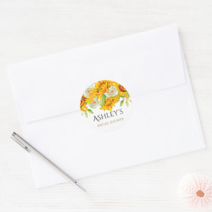 Rustikales Aquarell Sonnenblumen Brautparty Runder Aufkleber
