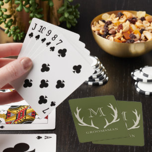 Rustikales Armee-Grün Geweih-Hochzeitsgeschenk für Spielkarten