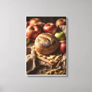 Rustikales Artisan-Brot mit frischen roten und grü Leinwanddruck