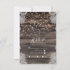 Rustikales Asche Brown Wood Lights Wedding RSVP Karte