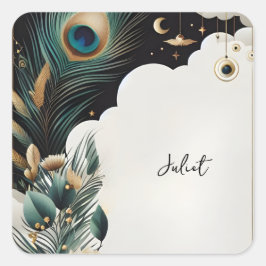 Rustikales Asian Sky Cloud Peacock Brautparty Quadratischer Aufkleber