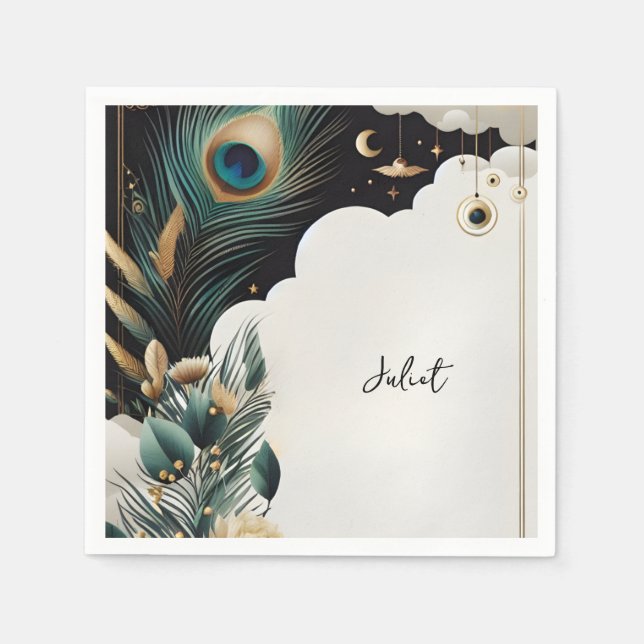 Rustikales Asian Sky Cloud Peacock Brautparty Serviette (Vorderseite)
