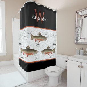 Rustikales Aspen Bark Trout Fisherman River Lake H Duschvorhang