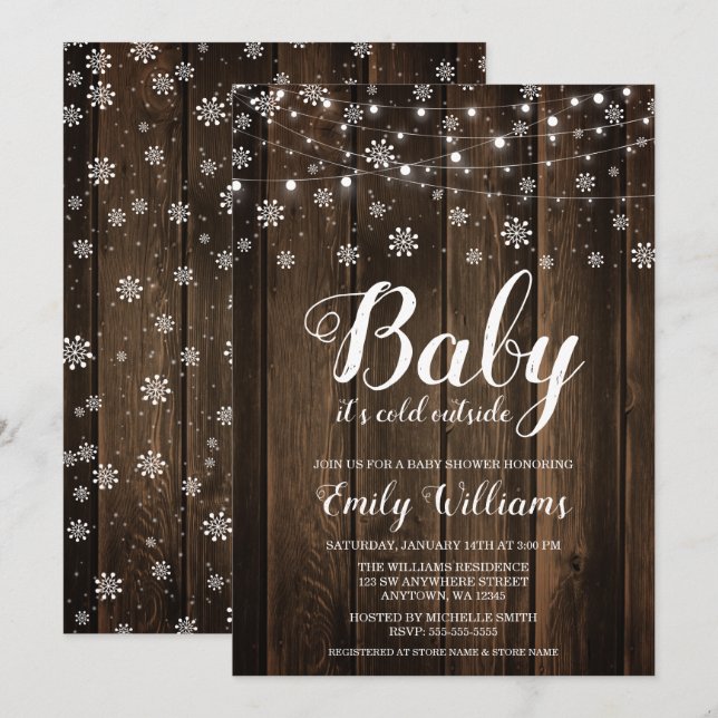 Rustikales Baby Es ist kalt draußen Winter Baby Du Einladung (Vorne/Hinten)