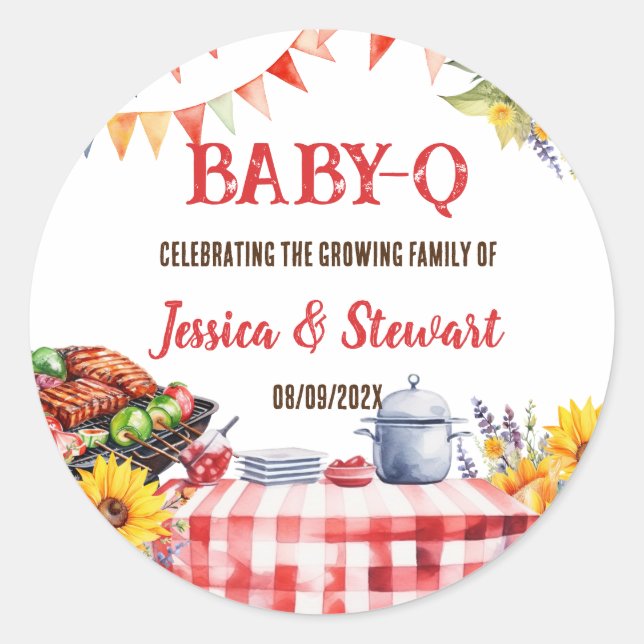 Rustikales BABY-Q Barbecue Picnic Sonnenblume Kari Runder Aufkleber (Vorderseite)