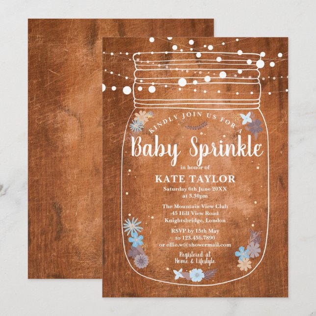Rustikales Baby Sprinkle Mason Jar String Lights Einladung (Vorne/Hinten)