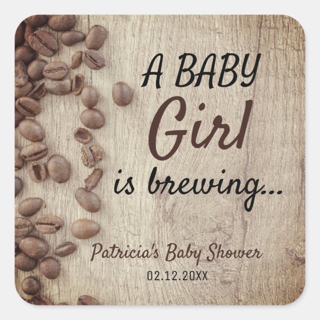Rustikales Baby wird Girl Coffee Baby Dusche Quadratischer Aufkleber (Vorderseite)