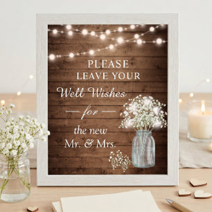 Rustikales Baby's Breath-Lichter zum Wünschen Schi Poster