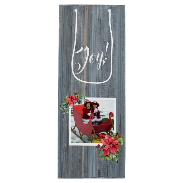 Rustikales Barboard und Poinsettias ~ Foto Geschenktüte Für Weinflaschen (Vorderseite)