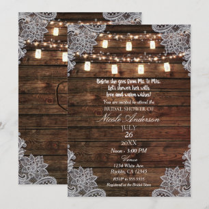 Rustikales Barholz & Mason Jars Brautparty Einladung