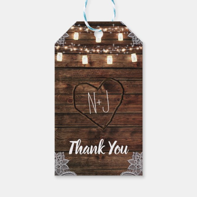 Rustikales Barholz & Mason Jars Gastgeschenk Hochz Geschenkanhänger (Vorderseite)