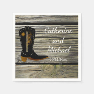 Rustikales Barn Wood Country Wedding Cowboy Boot Serviette