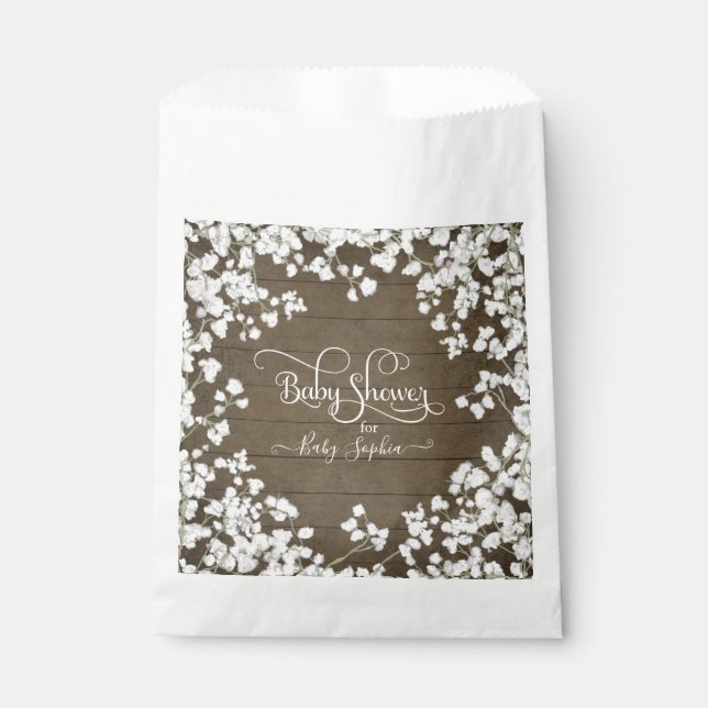 Rustikales Barn Wood White Boho Floral Baby Dusche Geschenktütchen (Vorderseite)