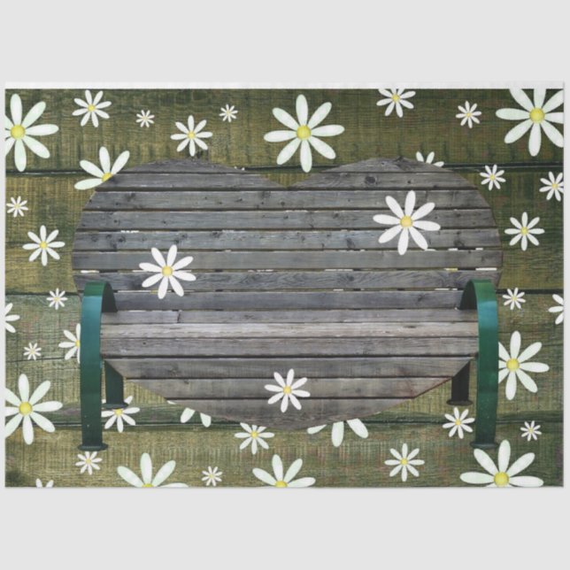 Rustikales Barnboard Daisies Country Bench Seidenpapier (Vorderseite)