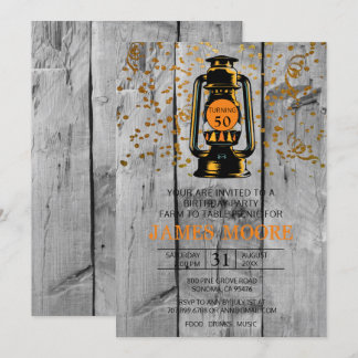 Rustikales Barnholz & Lattern 50. Geburtstagsparty Einladung