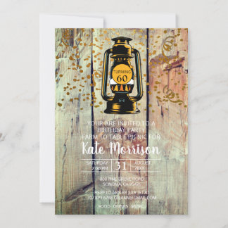 Rustikales Barnholz & Lattern 60. Geburtstagsparty Einladung