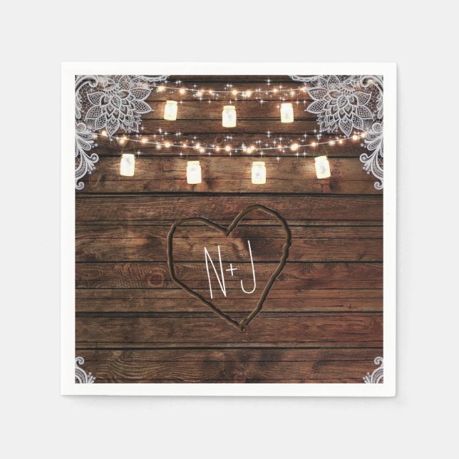 Rustikales Barnholz & Mason Jars Wedding Party Serviette (Vorderseite)