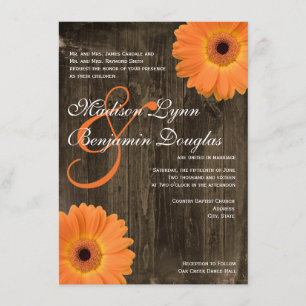 Rustikales Barnholz Orange Daisy Hochzeitseinladun Einladung