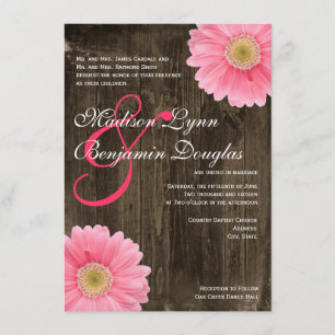 Rustikales Barnholz Rosa Daisy Hochzeitseinladunge Einladung