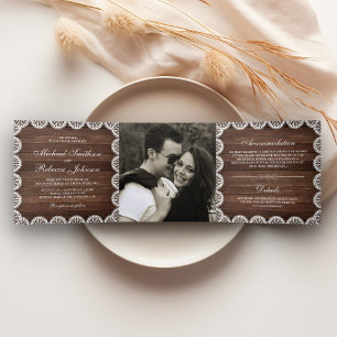Rustikales Barnholz Scallop Lace Foto Hochzeit Dreifach Gefaltete Einladung