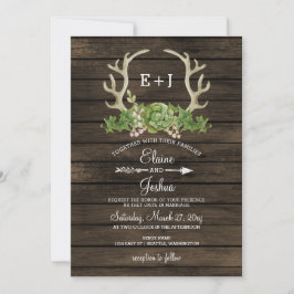 Rustikales Barnholz-Sukkulent Antlers Wedding Einladung