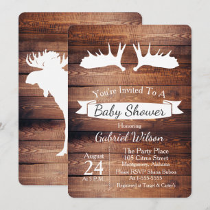 Rustikales Barnholz und Elch Antler Babydusche Einladung