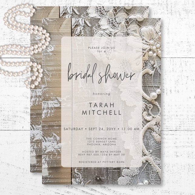 Rustikales Barnwood & Bridal Lace Brautparty Einladung (Rustic Barnwood & Bridal Lace Bridal Shower Invitation)