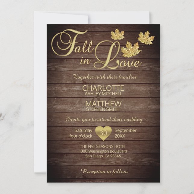 Rustikales Barnwood Country Gold FALL in LIEBE Hoc Einladung (Vorderseite)