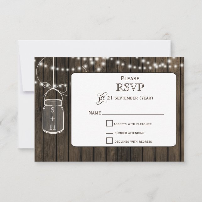 Rustikales Barnwood, Kaumarmelade Hochzeit RSVP 3, (Vorderseite)