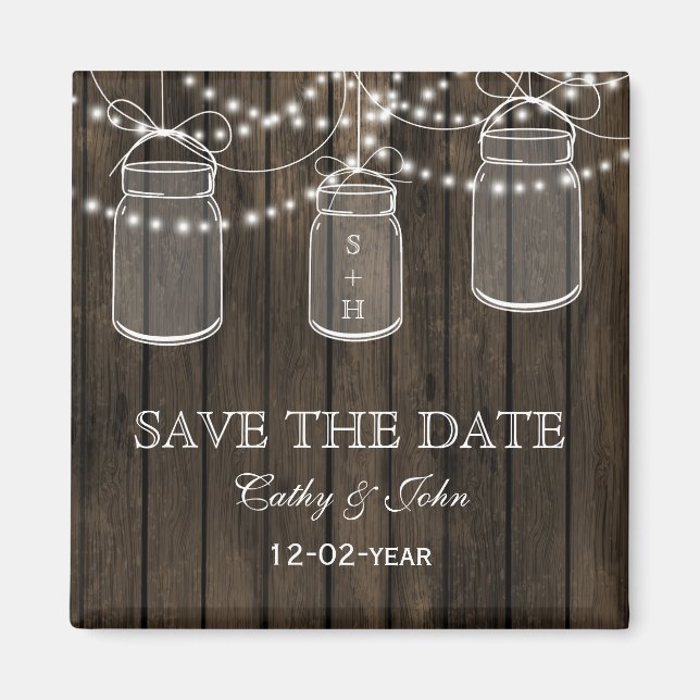 Rustikales Barnwood-Mason-Glas Save the Date Magnet (Vorne)