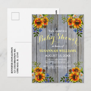 Rustikales Barnwood Sonnenblume Kinderdusche Einla Postkarte