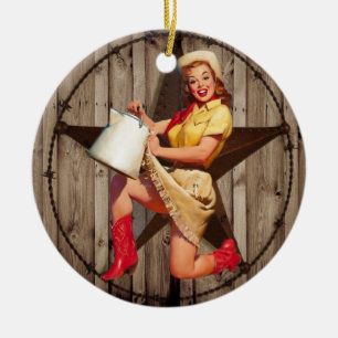rustikales BarnWood texas Star Western Country Cow Keramikornament