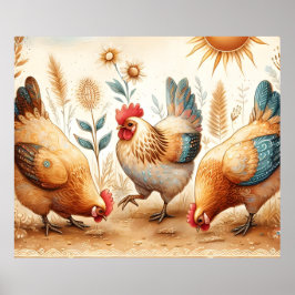 Rustikales Barnyard Chickens Boho Country Farm Pos Poster