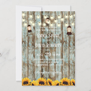 Rustikales Bartholz Sonnenblumen Laternenhochzeit Einladung