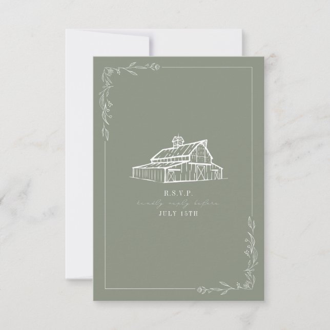 Rustikales Bartsage Green Wedding RSVP Karte (Vorderseite)
