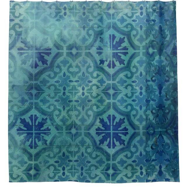 Rustikales Bauernhaus Alt Havanna Tile Pattern Str Duschvorhang (Vorderseite)