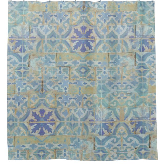 Rustikales Bauernhaus Alte Havanna Tile Beach Wohn Duschvorhang (Vorderseite)