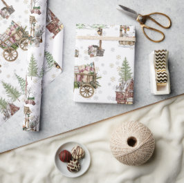 Rustikales Bauernhaus auf der Landseite mit schnee Geschenkpapier