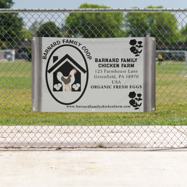 Rustikales Bauernhaus Bio Frische Eier Hühnergrau Banner (Insitu)