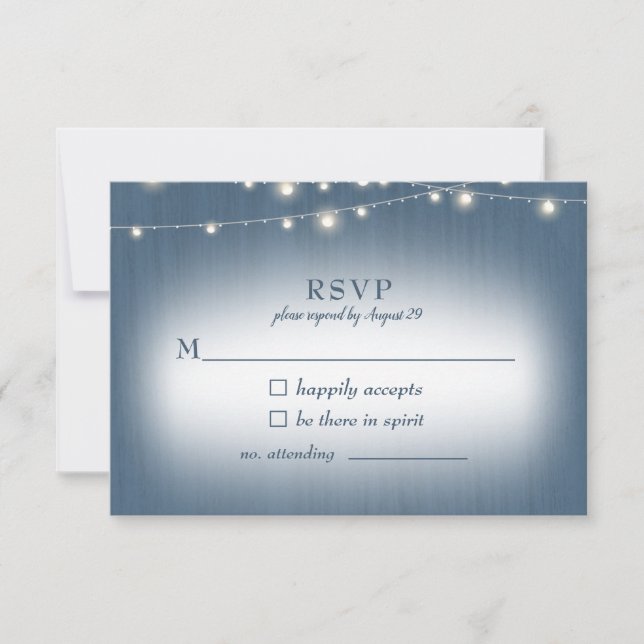 Rustikales Bauernhaus Blue Lights Wedding RSVP Karte (Vorderseite)