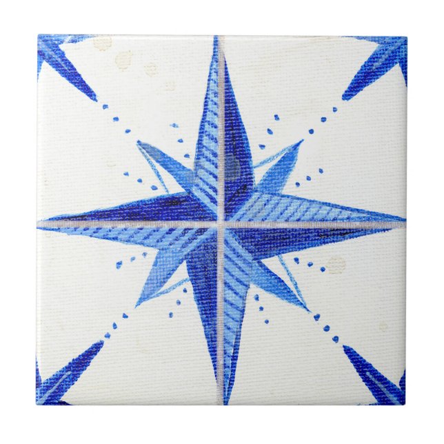 Rustikales Bauernhaus Blue White Star Muster Chic Fliese (Vorderseite)