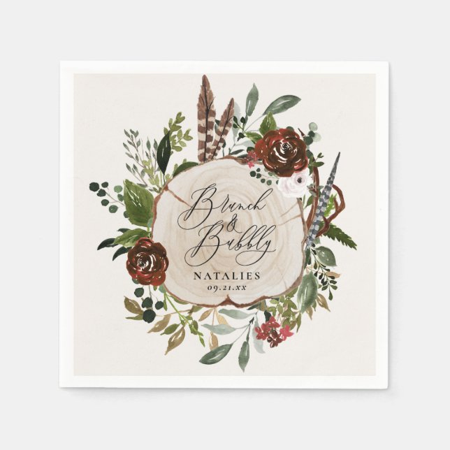 Rustikales Bauernhaus bordeauxfarbenes botanisches Serviette (Vorderseite)