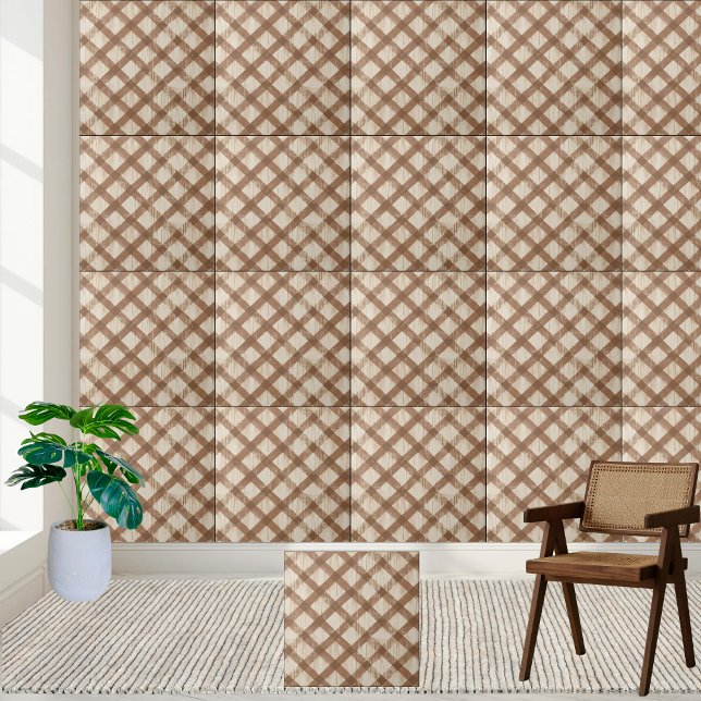Rustikales Bauernhaus Braun- und Weißkarton Fliese (Rustic Farmhouse Brown and White Checkered Tile)