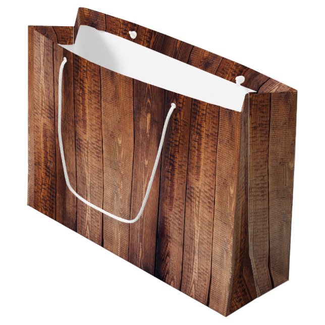Rustikales Bauernhaus-Brown-Scheunen-Holz Große Geschenktüte (Vorderseite Schrägansicht)