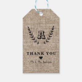 Rustikales Bauernhaus Burlap & Black Botanic Laure Geschenkanhänger
